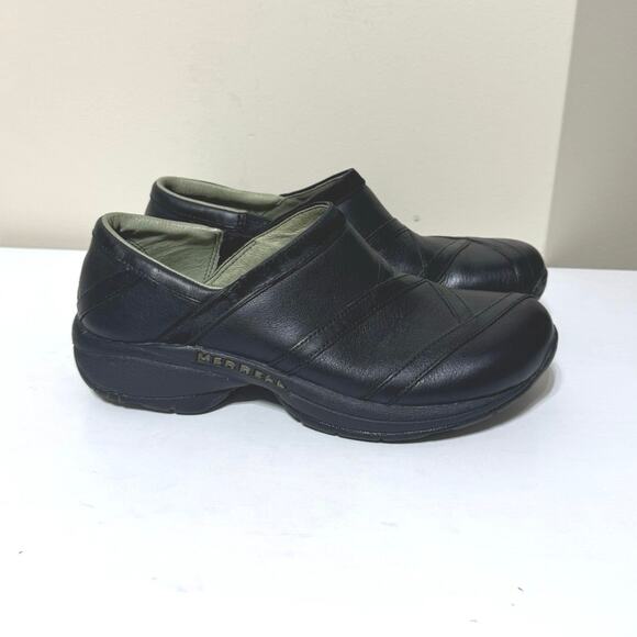 Merrell Women’s Primo Patch Black Leather Slip On Clogs Shoes Size 7.5 - Picture 1 of 12